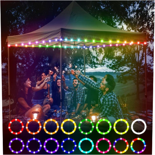 Waybelive LED Canopy and Umbrellas Rope Lights, 39.4 Ft Remote Control Rim LED Light String, 16 Color Change by Yourself, Waterproof, C Battery Powered, Bright to Display at Night Outdoors