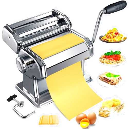 OFFTESTY Pasta Maker Machine, Homemade Stainless Steel Manual Roller Pasta Maker With Adjustable Thickness Settings Sturdy Noodles Cutter with Clamp for Spaghetti, Fettuccini, Lasagna or Dumpling Skins