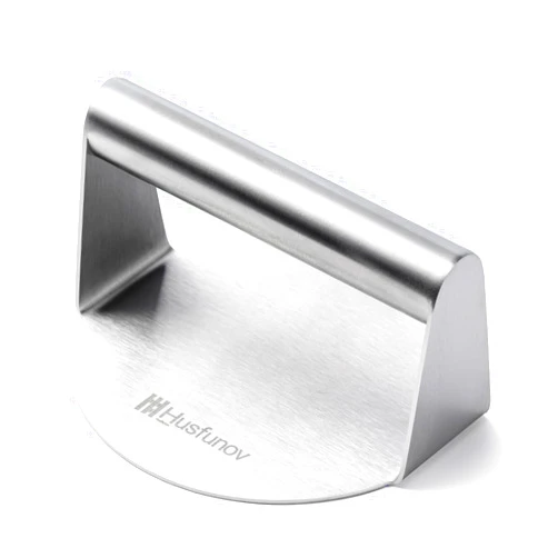 Husfunov Stainless Steel Burger Press, 5.5 Inch Round Smasher,Non-Stick Smooth Hamburger Press,Flat Bottom Without Ridges, for Cooking Burgers, Bacon, Ground Beef, Meats, Sausage and So On