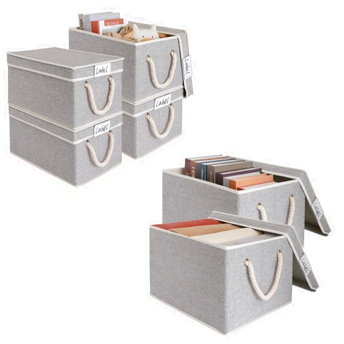 LoforHoney Home Bundle- Storage Bins with Lids, Light Gray, Large 4-Pack & XLarge 2-Pack