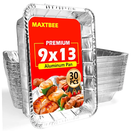 MAXTBEE Aluminum Pans Foil Pans, 30 Pack 9x13 Disposable Aluminum Trays Half Size Heavy Duty Tin Foil Trays Food Containers For Cooking, Baking, Roasting, Heating or Steam Table