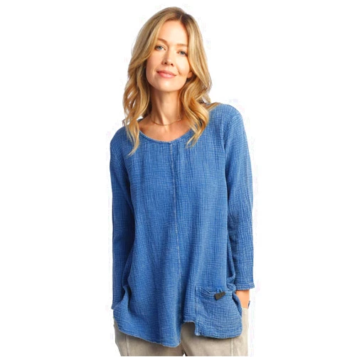 Jess & Jane Mineral Washed Gauze Tunic w/Pocket - M108