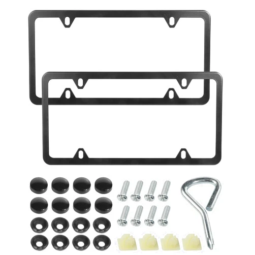 Bylikeho 2 Pack License Plate Frames,Plate Cover for Car,Car Accessories 4 Holes Stainless Steel Car Tag Holder,Metal License Plate Frame,License Plate Mounting Kit with Screw Caps (Black)