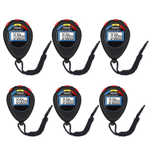 Pgzsy 6 Pack Multi-Function Electronic Digital Sport Stopwatch Timer, Large Display with Date Time and Alarm Function,Suitable for Sports Coaches Fitness Coaches and Referees（Black）