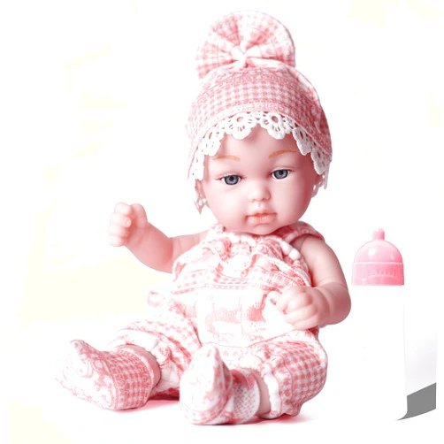 Beem Jun Realistic 11-Inch Reborn Baby Doll, Waterproof Full Body Soft Vinyl Bebe Doll with 3D Eyes, 28cm Baby Doll with Feeding Bottle & Pink Pattern Clothes, Ideal Gift for Girls Age 3+