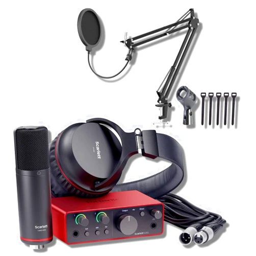 StreamEye Focusrite Scarlett Solo Studio 4th Gen USB Audio Interface Bundle with StreamEye Boom Arm Mic Stand Desktop Mount, Detachable Clip, Professional Grade XLR Cable, Microphone Pop Filter and Cable Ties