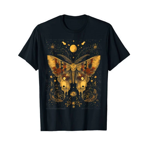 Cottagecore Goblincore and Fairycore Stuff moon sun goblincore moth & butterfly moonphase cottagecore T-Shirt