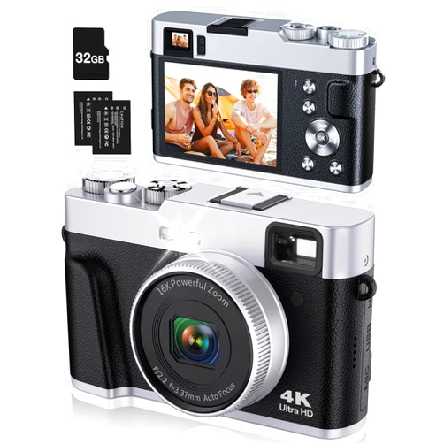 Bifevsr 4K Digital Camera with Viewfinder & Dial, 48MP Vlogging Camera for Photography and Video Autofocus Anti-Shake, Travel Portable Digital Camera with Flash SD Card 2 Batteries, 16X Zoom Camera