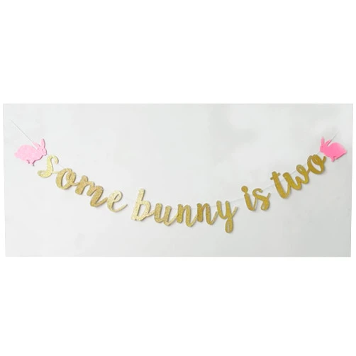 Giuffi Some Bunny is Two Banner Glitter Bunny Rabbit Paper Sign for Baby Girl 2nd Birthday Second Birthday Party Supply Decorations Dessert Bar Bunting