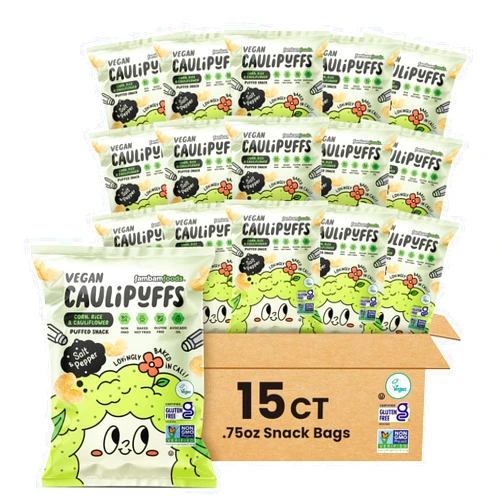 Caulipuffs Vegan Salt & Pepper CauliPuffs - Corn, Rice, and Cauliflower Gluten Free Puffed Snack (box of 15-0.75oz bags)
