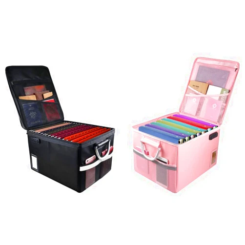 Aobteeny 2 Pack Fireproof Document Box File Organizer Box, Fireproof File Cabinet Box with Lock, Portable Office Safe Box for Hanging Letter/Legal Folder 16.1 x 12.9 x 11in (Black Pink)