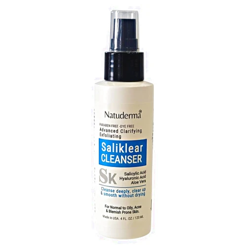 NATUDERMA Salicylic Acid Face Cleanser Wash for Oily Skin with Hyaluronic Acid | Acne Pimples Blackhead Exfoliating Gentle Face Wash Facial Cleanser, Paraben Free, Made in USA 4 Fl Oz