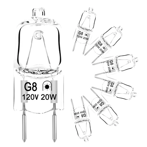 DUMILOO G8 Halogen Bulb 20W 120V T4 JCD Type G8 Base Bi-Pin Xenon Light Bulbs, Dimmable with Long Lasting Lifespan, G8 Halogen Light Bulbs for Under Cabinet Puck Lighting Replacements, Warm White, 6 Packs