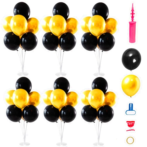 Generic 6 Sets Balloon Stand Kit Balloon Holder With Balloon and Base, Balloon Centerpieces for Tables, Black and Gold Party Decorations for Birthday Wedding Anniversary Father's Day New Year Graduation 2024