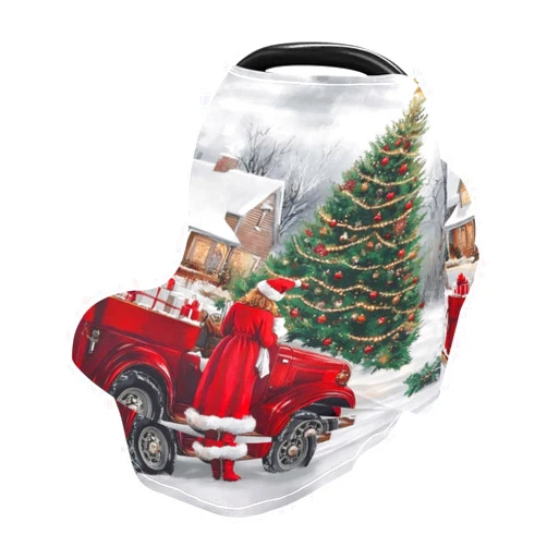 FLildon Soft Baby Car Seat Covers Christmas Tree Gifts Truck Canopy for Infants Strollers Canopies for Newborns Babies Nursing Apron Cover for Breastfeeding