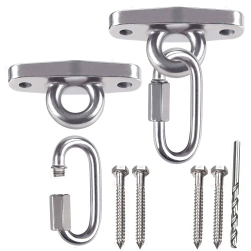 Dakzhou Of2 Heavy Swing Hangers Stainless Steel 304 Rust-Proof Playground Porch Yoga seat Hanger Swing Hammock Chair Suspension kit Indoor and Outdoor 2000 pounds Capacity 2 carabiners