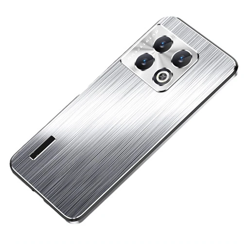 LTLGHYL Case for Oneplus 10 Pro, Metal Back Hybrid Case with Camera Protection, Slim Fit Shockproof Anti-Fingerprint Aluminum Alloy Brushed Back,Silver