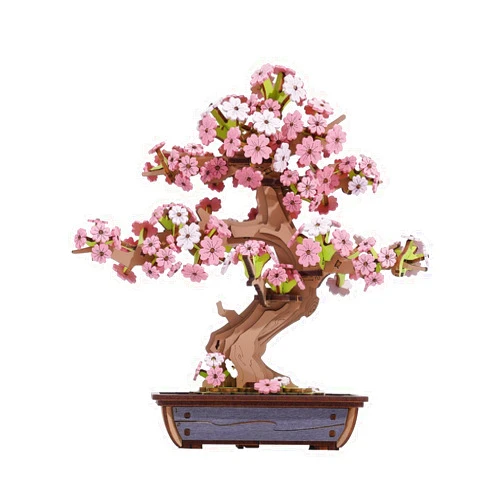 ROBOTIME Sakura Bonsai 3D Puzzles Wooden Artificial Cherry Blossom Tree DIY Model Building Kit for Home Decoration and Office Art Creative Gifts