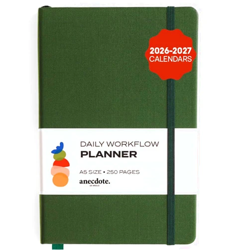 ANECDOTE. Anecdote Daily Planner w/ 2026-2027 Calendar | Start Anytime 26 Weeks Undated | 1 Page per Day | 8.5