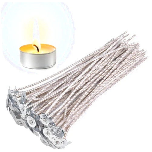 GSXRB 100pcs CD Wicks for Soy Candles, 6 inch Pre-Waxed Candle Wick for Candle Making,Thick Candle Wick with Base (CD14)
