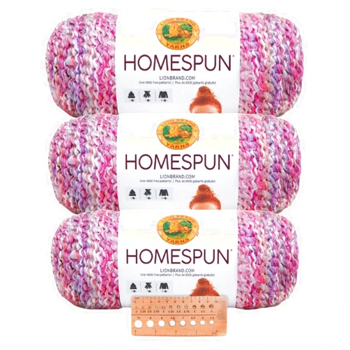 Lion Brand Yarn - Homespun - 3 Pack with Needle Gauge (Mixed Berries)
