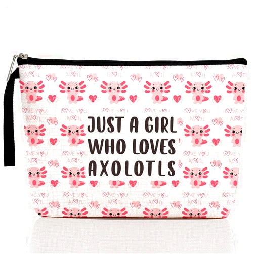 Hanamiya Na Funny Axolotl Gifts Makeup Bag Axolotl Stuff for Girls Women Daughter Niece Bestie Best Friend Axolotl Animal Lover Gifts for Women Cosmetic Bag Zipper Pouch Travel Bag Graduation Birthday Gifts