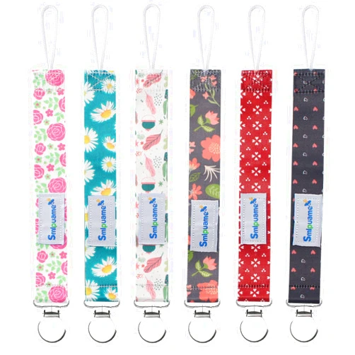 Smlpuame Pacifier Clip Girl,6 Pack Stylish Binky Clips Strap for Baby Girls,Paci Holder with Metal Clip Lightweight Universal Fits Most Pacifiers Teether Toy Teething Ring Soothie,Baby Gift(Flower)