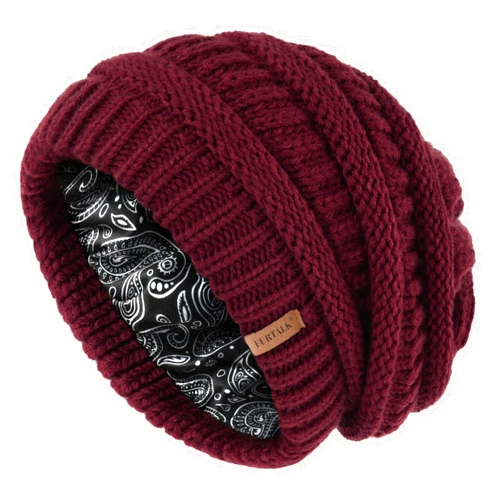 FURTALK Winter Beanie Hat for Women Satin Lined Cable Knit Chunky Slouchy Beanies Skull Warm Cap