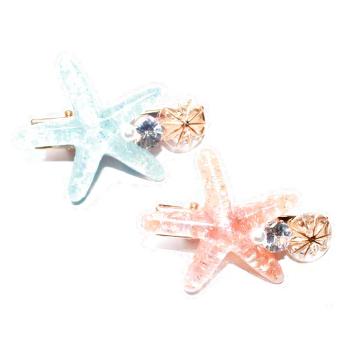 Diougens Lee Shell Pearl Starfish Hair Clip Set for Women Girls (Blue)