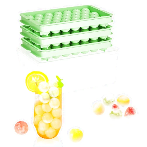 TRILINK 3-Pack Small Circle Ice Cube Tray for Freezer with Lid and Bin, Makes 99 x 0.87