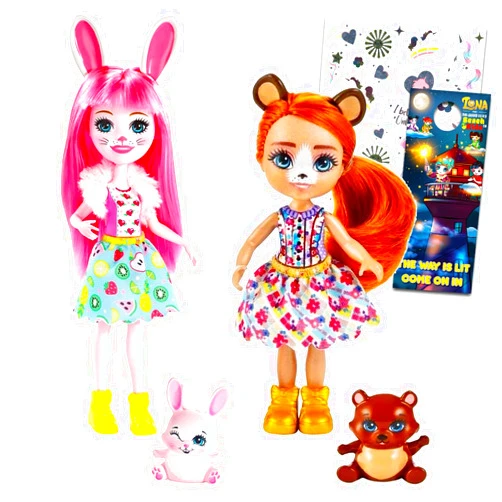 Mattel Enchantimals Dolls 2 Pack for Girls - Bree Bunny & Biloxi Bear with Animal Friends & Tattoos