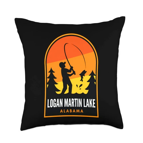 Logan Martin Lake AL Fishing Merch Logan Martin Lake Alabama Fishing Throw Pillow, 18x18, Multicolor