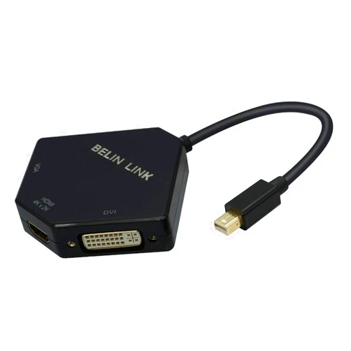 BELIN LINK Thunderbolt to HDMI+VGA+DVI Adapter, Mini dp （Display Port） to HDMI VGA DVI Gold-Plated Connector 3 in 1video Adapter, for MacBook Pro mac Book air Surface pro(Cobra Appearance) (Black)