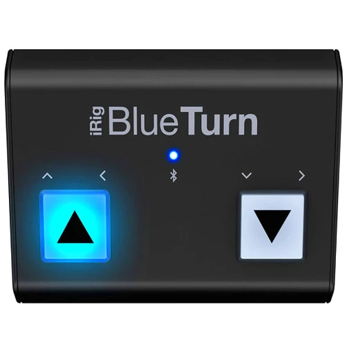 IK Multimedia iRig BlueTurn wireless page turner, backlit silent foot switches, Bluetooth LE, iPhone iPad Mac, pedal board with 3 mode configurations for sheet music, music stands, keynote controller