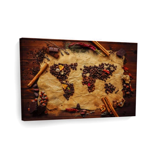 Smile Art Design World Map of Coffee Beans and Spices Vintage Kitchen Canvas Wall Art Print Restaurant Cafe Coffee Shop Dining Room Farmhouse Decor Modern Housewarming Gift Ready to Hang 11x17
