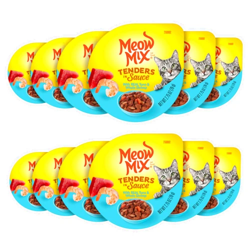 Meow Mix Tenders in Sauce Wet Cat Food, Tuna & Shrimp, 2.75 Ounce Cup (Pack of 12)