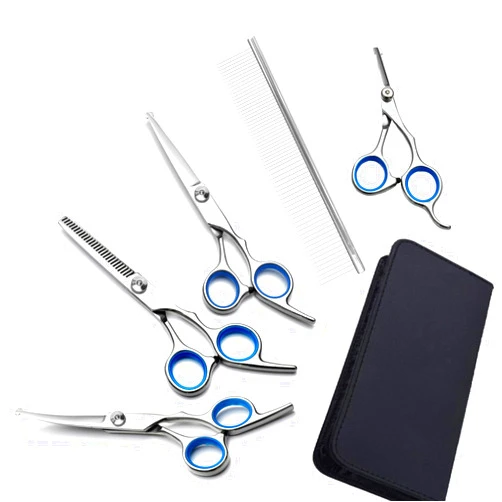 Sumcoo Dog Grooming Scissors Kit with Safety Round Tips, SUMCOO 6 in 1 Professional Dog Scissors Pet Grooming Trimmer Kit -Thinning Shears Straight & Curved Scissors with Comb for Dogs and Cats