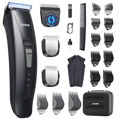 GLAKER Hair Clippers for Men - Cordless 3 in 1 Versatile Hair Clipper with Extra Long Guards, Detachable Blade & Storage Bag, Complete Mens Grooming Kits for Blending & Fade Cuts
