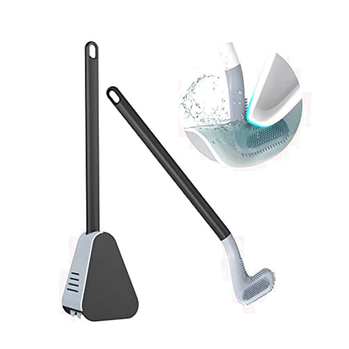BUYBEYBUY Golf Brush Head Toilet Brush, Golf Toilet Brush with Holder, Long Handled Toilet Brush, 360° No Dead Corner Flexible Toilet Brush, Silicone Golf Head Toilet Bowl Brush, Black