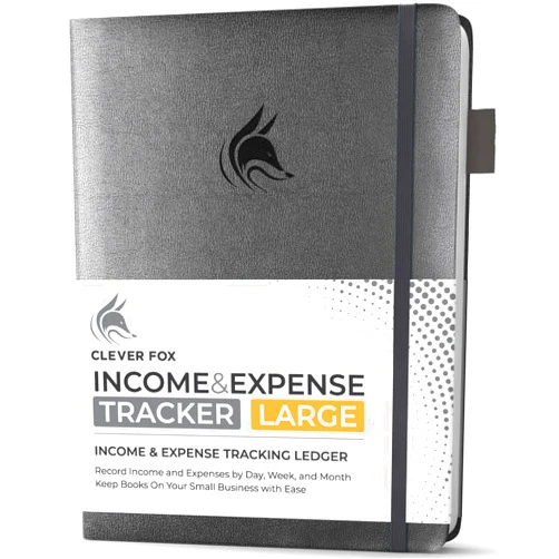 Clever Fox Income & Expense Tracker Large – Accounting & Bookkeeping Ledger Book for Small Business – 2-Year Record Notebook, A4 (Silver Black)