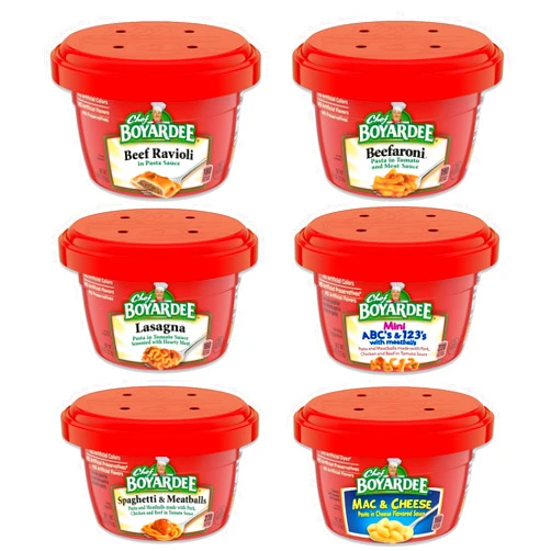 Snackivore Chef Boyardee 7.5oz Variety Pack of 6- Mac & Cheese, Beefaroni, Ravioli, Spaghetti and Meatballs, Lasagna, and ABC. Microwave Meals, Ready To Eat Meals, Lunch Food, Microwave Food, Easy Meals