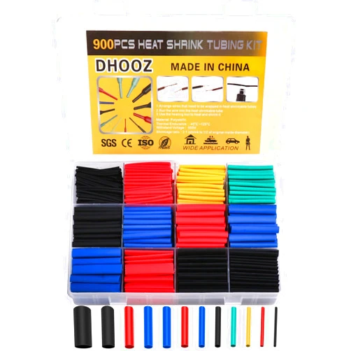 DHOOZ 900 Pcs Wire Heat Shrink Tubing Kit, Industrial Heat-Shrink Tubing for Wires, 2:1 Marine Grade Heat Shrink Wrap, Premium Large Electrical Waterproof Heat Shrink Tape,12 Sizes 6Colored Assorted, DHOOZ