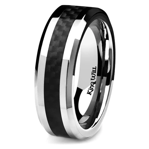 King Will GENTLEMAN 7mm Mens Titanium Wedding Ring Carbon Fiber Inlay Engagement Ring Black/Silver/Gold/Blue Promise Ring For Him Comfort Fit