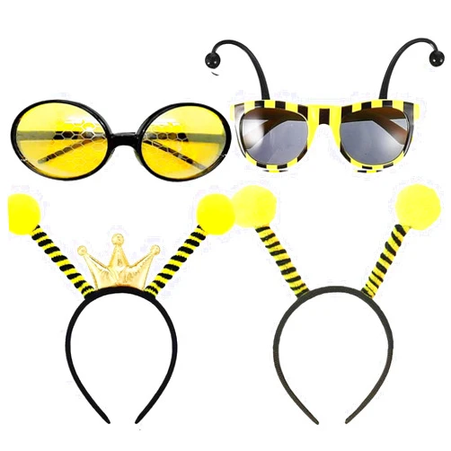 MOHYS Bee Headband and Glasses Kit Antenna Headband Bee Party Decorations Fancy Dress Party Halloween Party Favors, Yellow Black