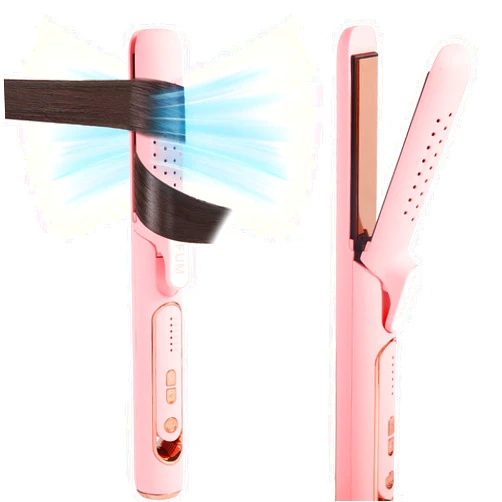 PFUM Pro 360° Airflow Hair Straightener and Curling Iron 2-in-1- Titanium Flat Iron Hair Curler for Long-Lasting Curls and Straight Styles, Dual Voltage & Adjustable Temps Curling Wand with Cooling Air