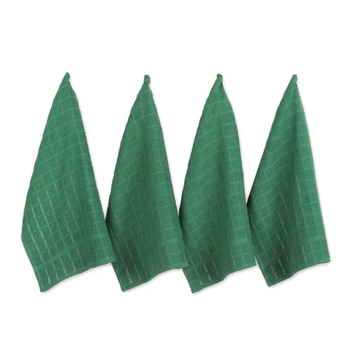 DII Basic Terry Collection Windowpane Dishtowel Set, 16x26, Dark Green Solid, 4 Piece