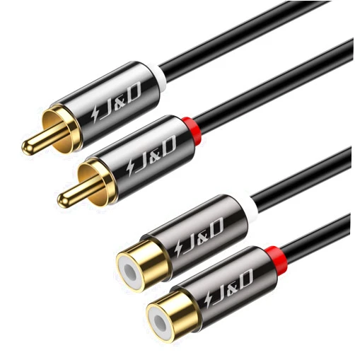 J&D 2 RCA Extension Cable, RCA Cable, Gold Plated Copper Shell Heavy Duty 2 RCA Male to Female Stereo Audio Extension Cable, 3 Feet