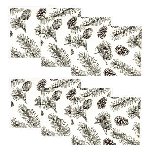 Artoid Mode Fir Pine Cone Leaves Christmas Placemats Set of 6, 12x18 Inch Seasonal Winter Table Mats for Party Kitchen Dining Decoration