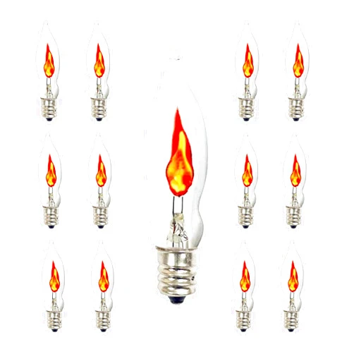 JAINJOT Christmas Flicker Flame Light Bulbs, Clear Flame Shape Replacement Bulbs, E12 Candelabra Base Bulbs Dances with a Flickering Orange Flame Glow, 1 Watt Night Light Bulbs, 120 Volt- 12 Pack