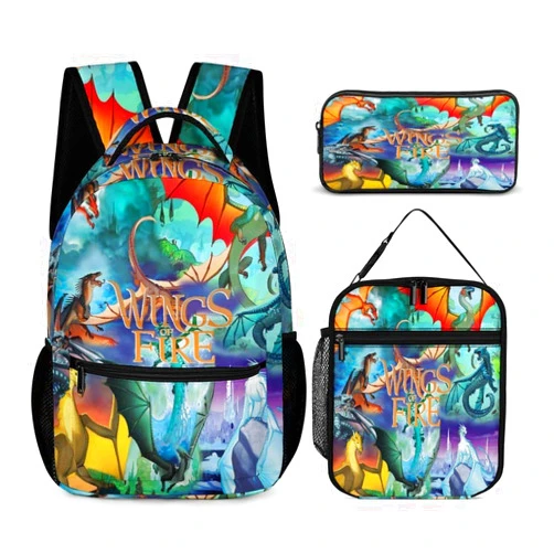 VERTILIFE Multifunction Casual 3 In 1 Backpack Set Fire Dragons Wings Bookbag Daypack Backpack, Black 5